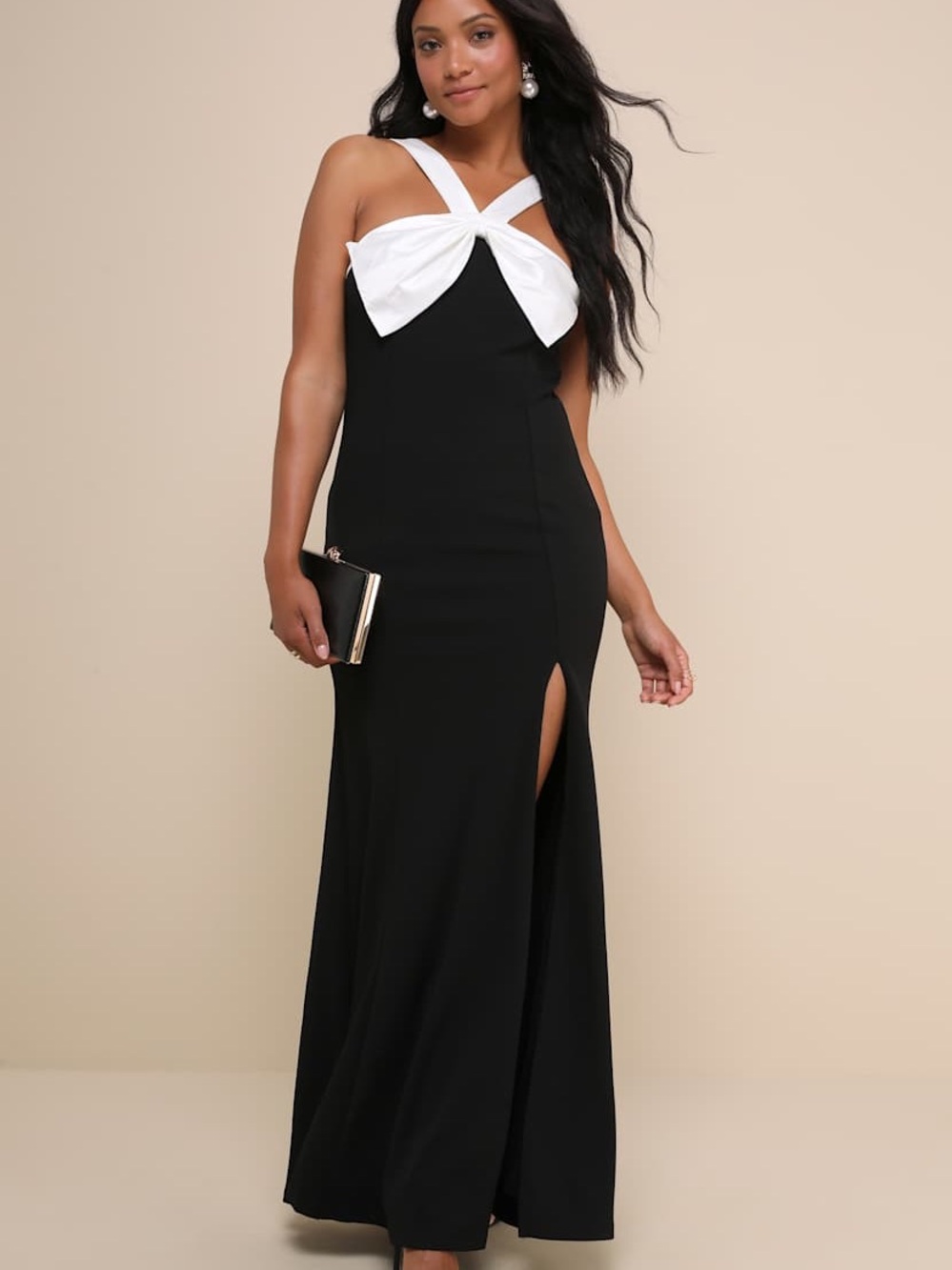 Lulus Black Maxi Dress with White Bow Strap